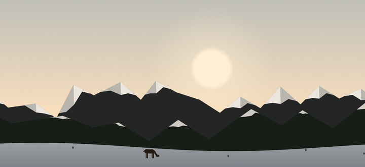 The Mountains world on a winter morning: snow on the meadow and a deer, the landscape following the season.