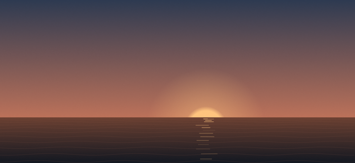 Sunrise in the Sea world: the sun just above the horizon, its light on the water.