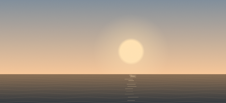 Sunwake in the morning: sunrise in the Sea world, the sun above the water and the sky warm and bright.